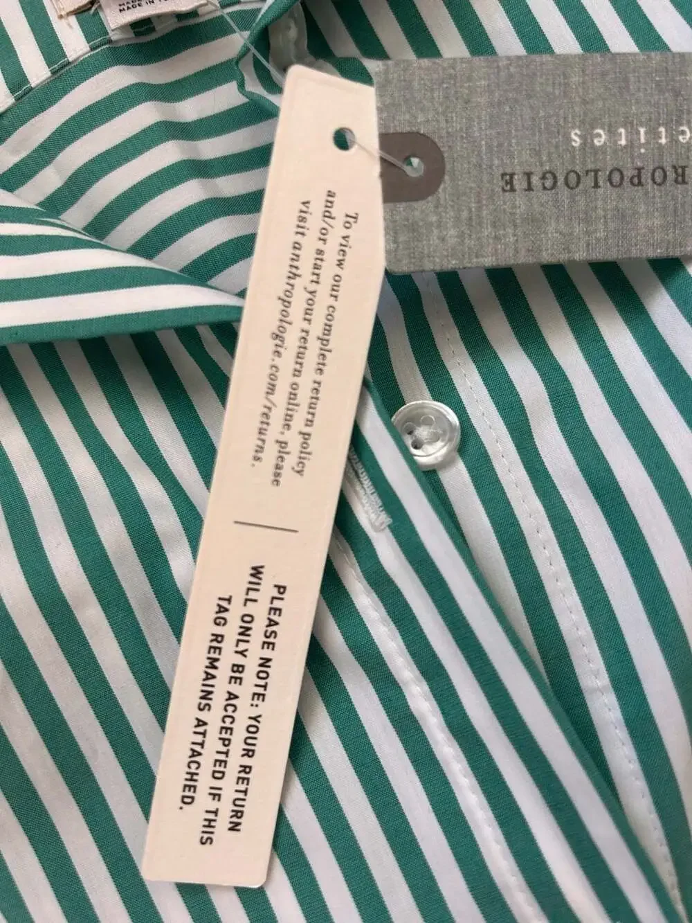 Maeve Soren Green & White Striped Long-Sleeve Shirt Dress Large Petite NWT - Picture 7 of 15